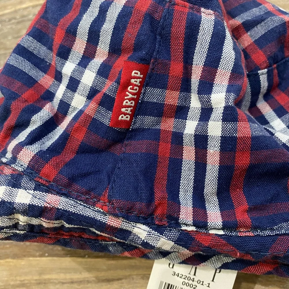 Vintage With‎ Tags Baby Gap Reversible Infant 12-24 Mo Navy/Red Plaid Bucket Hat